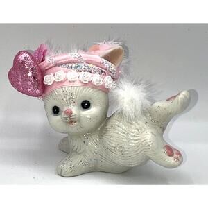 Vintage Tumbling Bunny Hippie Love Bunny Pink Glitter Heart Deb O. Original OOAK